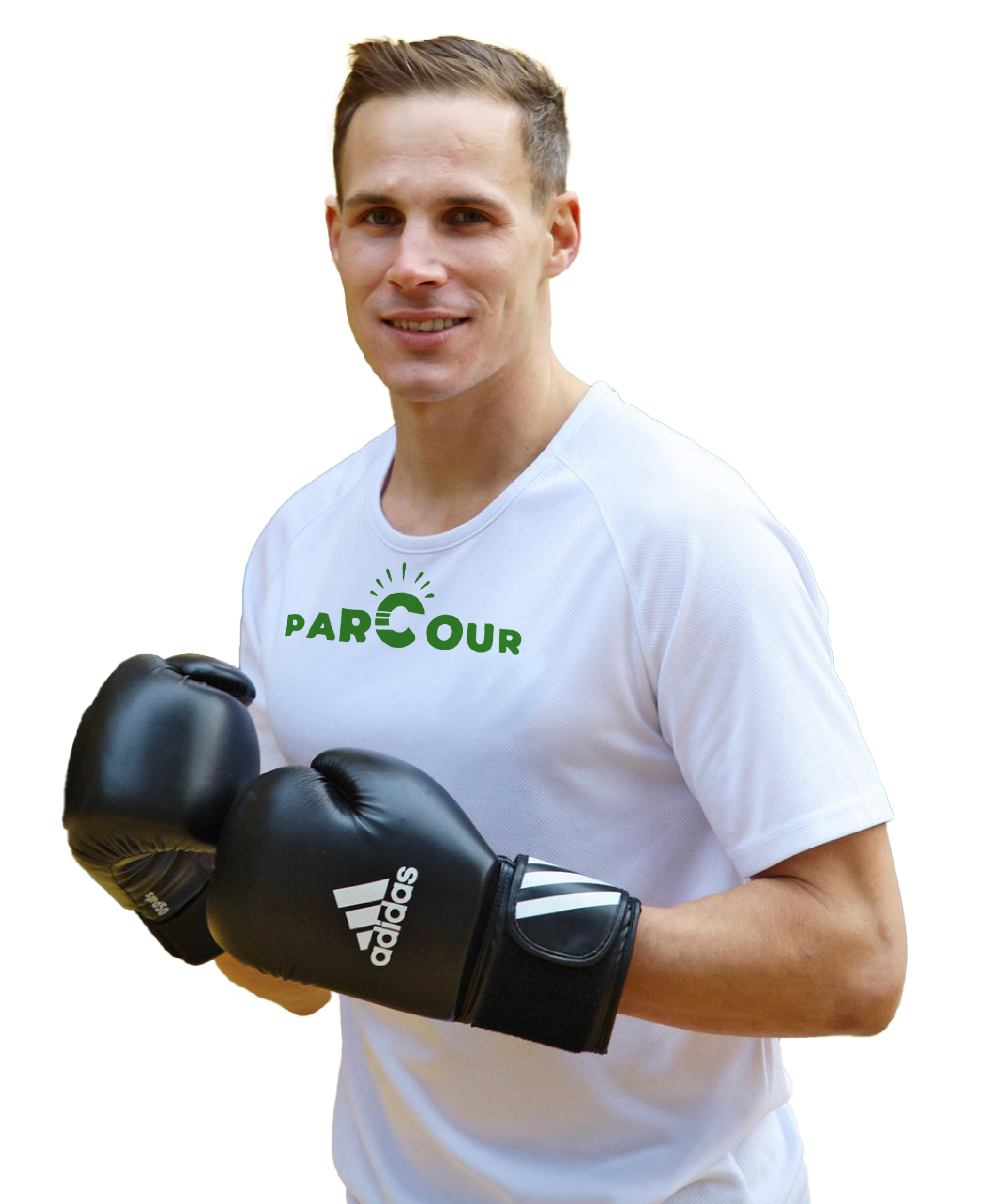 Photo d’un coach ayant un t-shirt avec le logo Parcour